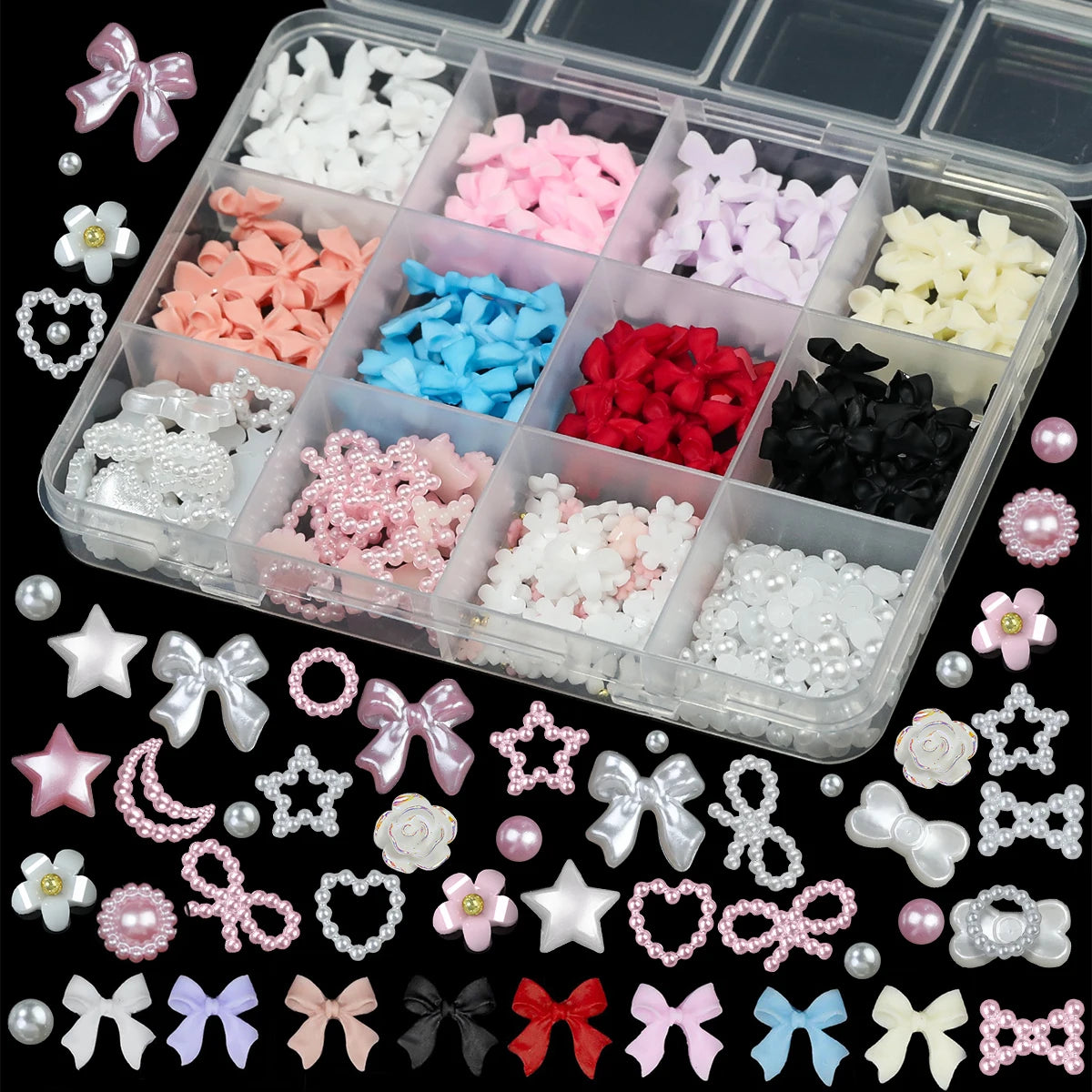 12/15Grids/box Mixed Resin Bowknot Nail Art Decorations 3D Acrylic