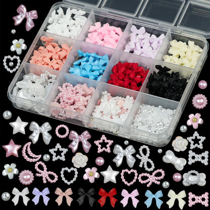 12/15Grids/box Mixed Resin Bowknot Nail Art Decorations 3D Acrylic