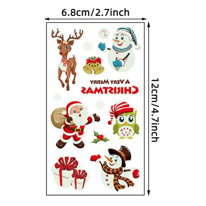 10 Sheets Christmas Luminous Tattoo Stickers,Cartoon Snowman Christmas