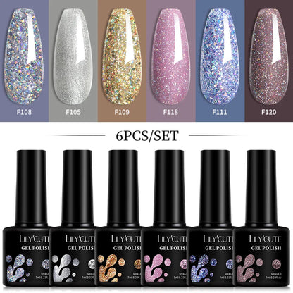 LILYCUTE 6Pcs/Set 7ML Gel DIY Nail Polish Bright Pink Semi Permanent