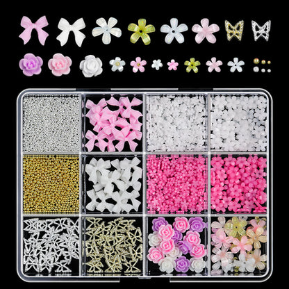 12/15Grids/box Mixed Resin Bowknot Nail Art Decorations 3D Acrylic