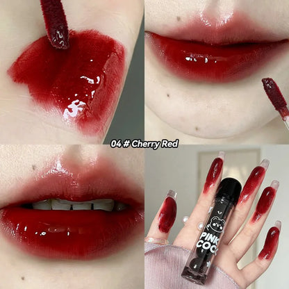 PINKCOCO Bear Doodle Mirror Lip Glaze — Long-Lasting Shiny Lip Gloss,