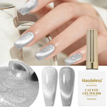 Hassleless White Cat Eye Gel Nail Polish Ultra Shine Soak Off UV Gel