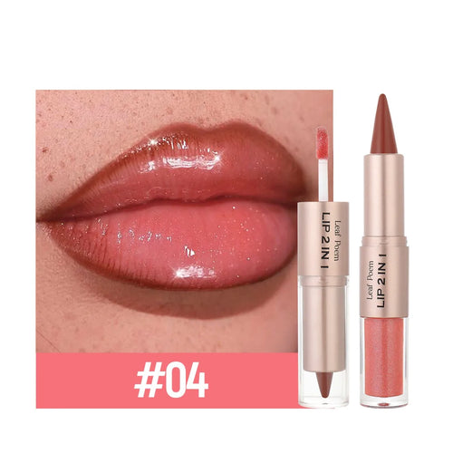 2IN1 Tapered Gradient Lipliner Pen Nude Brown Mirror Glass Lip Gloss