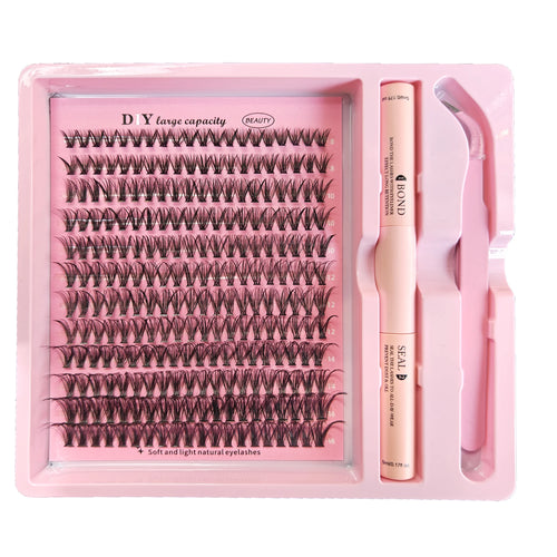 DIY Clusters Lash Kit Full Set 8-16mm Mix Bond&Seal Tweezers Lash for
