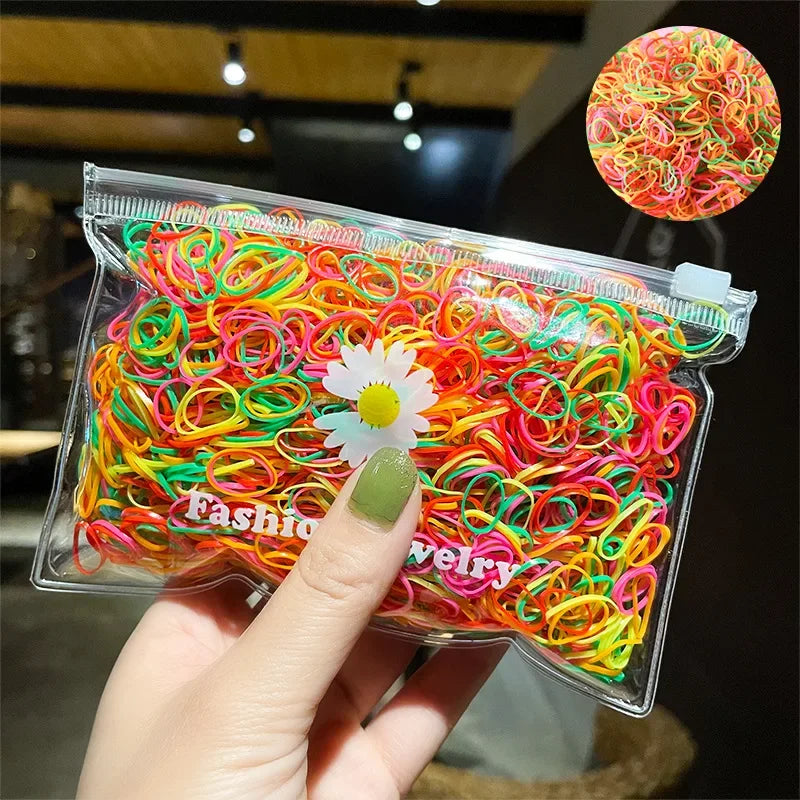 1000Pcs/Pack Colorful Small Disposable Elastic Hair Bands Scrunchie Girls Rubber Band Ponytail Holder Hair Accessories Hair Ties