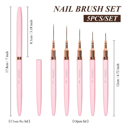 LIMEGIRL 5Pcs Professional Nail Art Liner Brush Line Stripes DIY