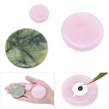 Glue Pallet Eyelashes Extensions Pink Green Jade Stone Reusable False