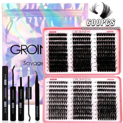 GROINNEYA DIY Lash Clusters Kit Mixed Tray Eyelash Extension Full Set