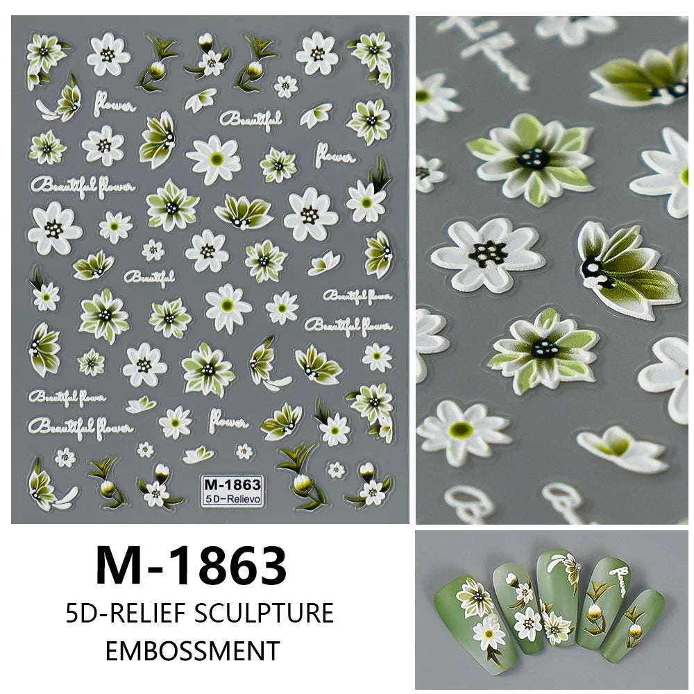 5D Nail Art Stickers Love Hearts Stars French Nail Art Design