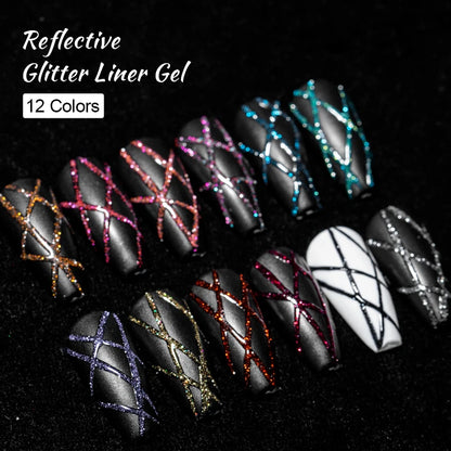 2/4/6pcs Reflective Glitter Liner Gel Nail Polish Set Pull Line