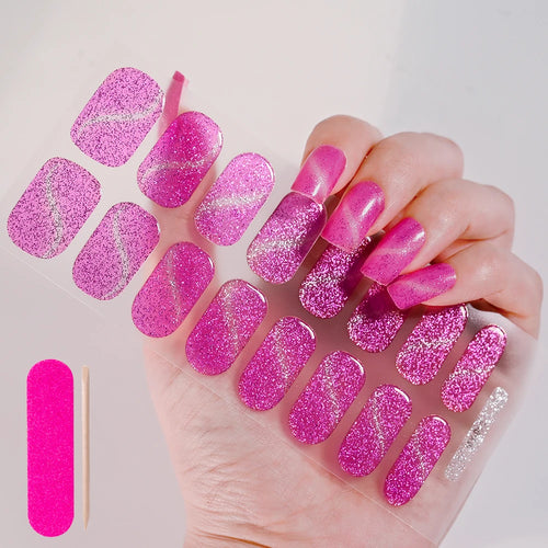 16Tips Semi-Cured Gel Nail Sticker Pure Color UV/LED Lamp Gel Nail