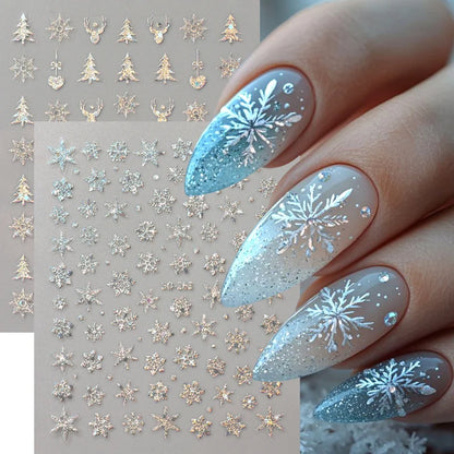 2pc Holographic Christmas Nail Art Stickers Iridescent Laser Snowflake