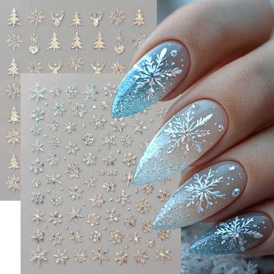 2pc Holographic Christmas Nail Art Stickers Iridescent Laser Snowflake