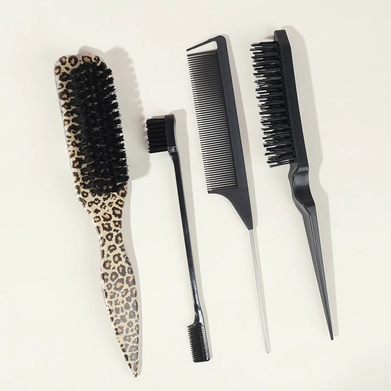 Boar Bristle Slick Back Hair Brush for Sleek Ponytail Bun & Smoothing