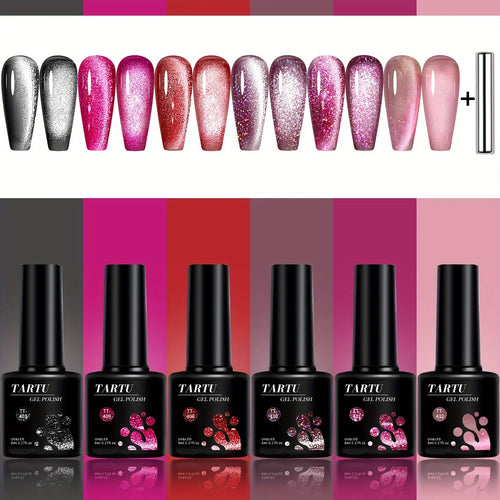 TARTU 6pcs 8ml Cat Eye Gel Nail Polish Set, 6 Colors Gel Polish Kit,
