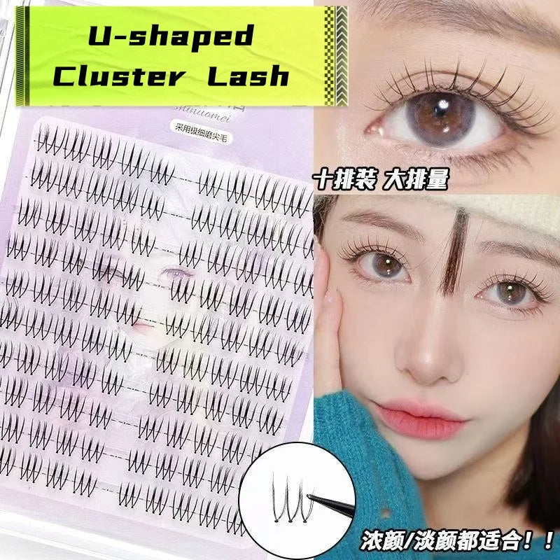 MIAOJIE Lash Clusters 100pcs Hand-Leather U-shaped Female Group False
