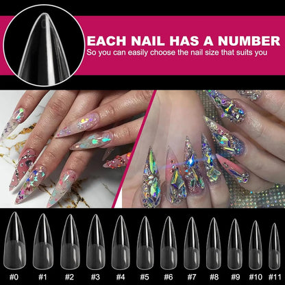 Stiletto Nail Tips 120 PCS Clear False Nails Artificial Full Cover 12