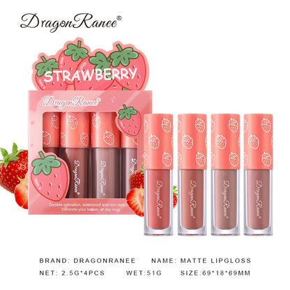 Mini Velvet Matte Lip Gloss Set, 3pc/4pcs Non-Fading, Non-Stick Cup,