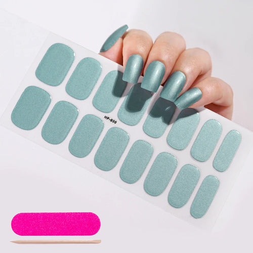 16Tips Semi-Cured Gel Nail Sticker Pure Color UV/LED Lamp Gel Nail