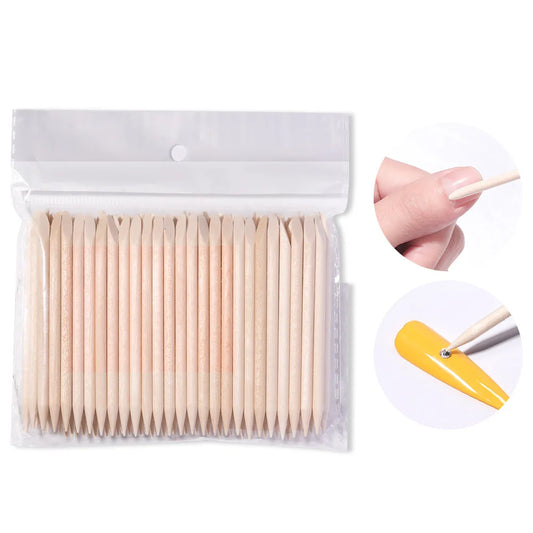 100PCS Cuticle Pusher Remover Nail Art Tools Orange Wood Sticks