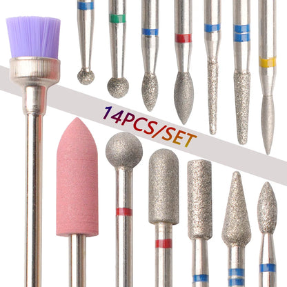 14pcs/set Nail Drill Machine Bit Nail Gel Removal Polishing Tools