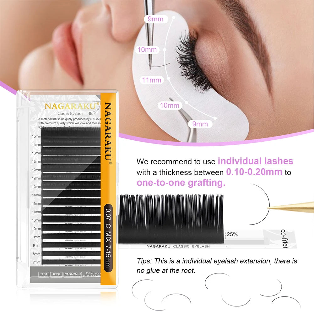 NAGARAKU Classic Mix Eyelash Extensions 16rows/Case 7~15mm Premium