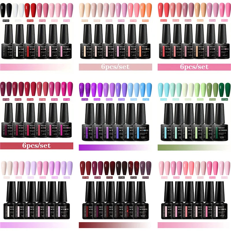 6pcs Gel Nail Polish Set HEMA Free 7ml Semi Permanent Soak Off UV Gel