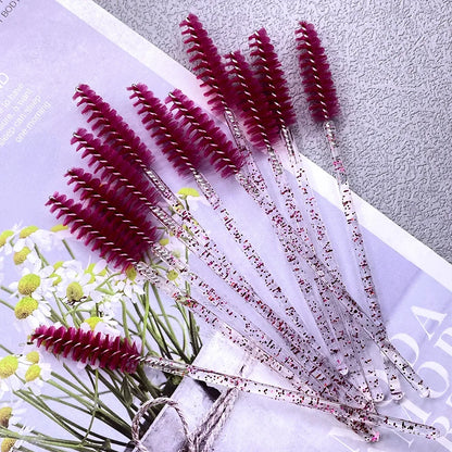 50Pcs Makeup Brushes Disposable Crystal Eyebrow Brush Diamond Handle