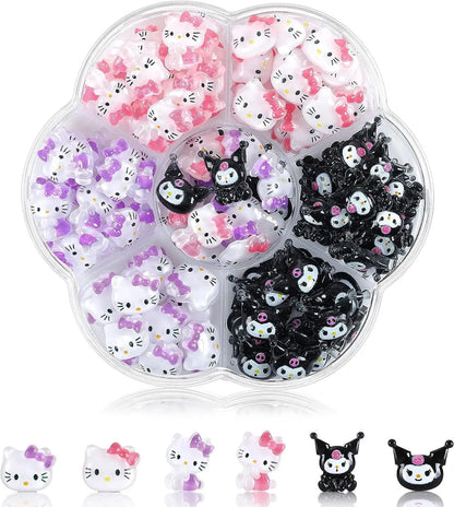 240Pcs/70Pcs MINISO Hello Kitty Kuromi Nail Art Decor Kawaii Cartoon Sanrioed Gems Charms For Manicure DIY Nail Rhinestone Gift