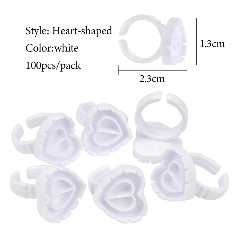 100 Pcs Disposable Eyelash Glue Ring Holder Cup Heart-shaped Plastic