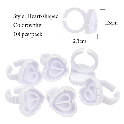 100 Pcs Disposable Eyelash Glue Ring Holder Cup Heart-shaped Plastic