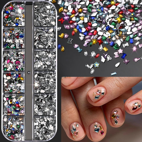 12Grids Ocean Gold Nail Art Charms Shell/Seahorse/Starfish White Half