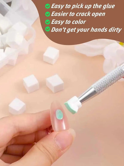 Mini Square Nail Art Sponge With 4 Prongs, Metal Pliers Set,