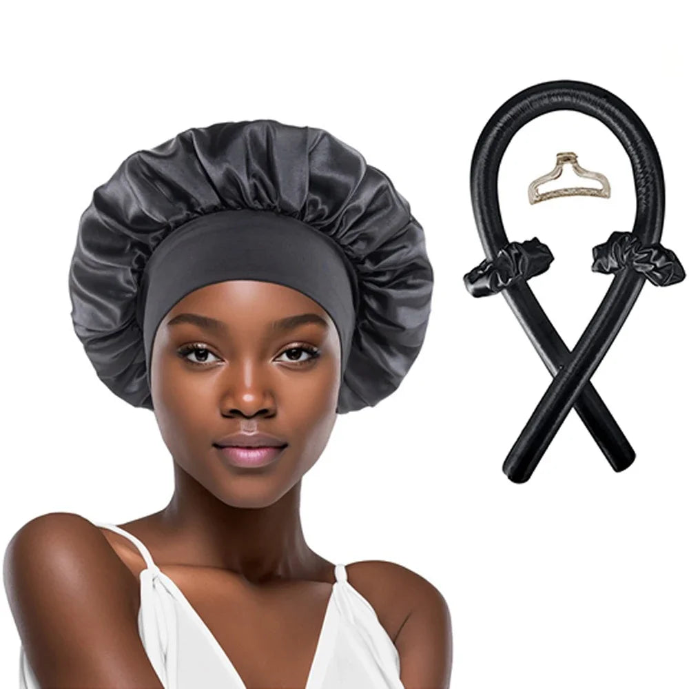 No Heat Hair Curler And Satin Sleeping Cap Set Heatless Hair Curling