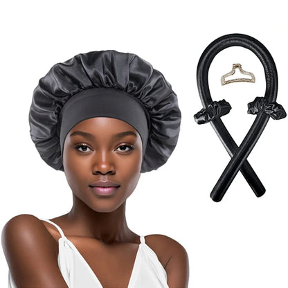 No Heat Hair Curler And Satin Sleeping Cap Set Heatless Hair Curling