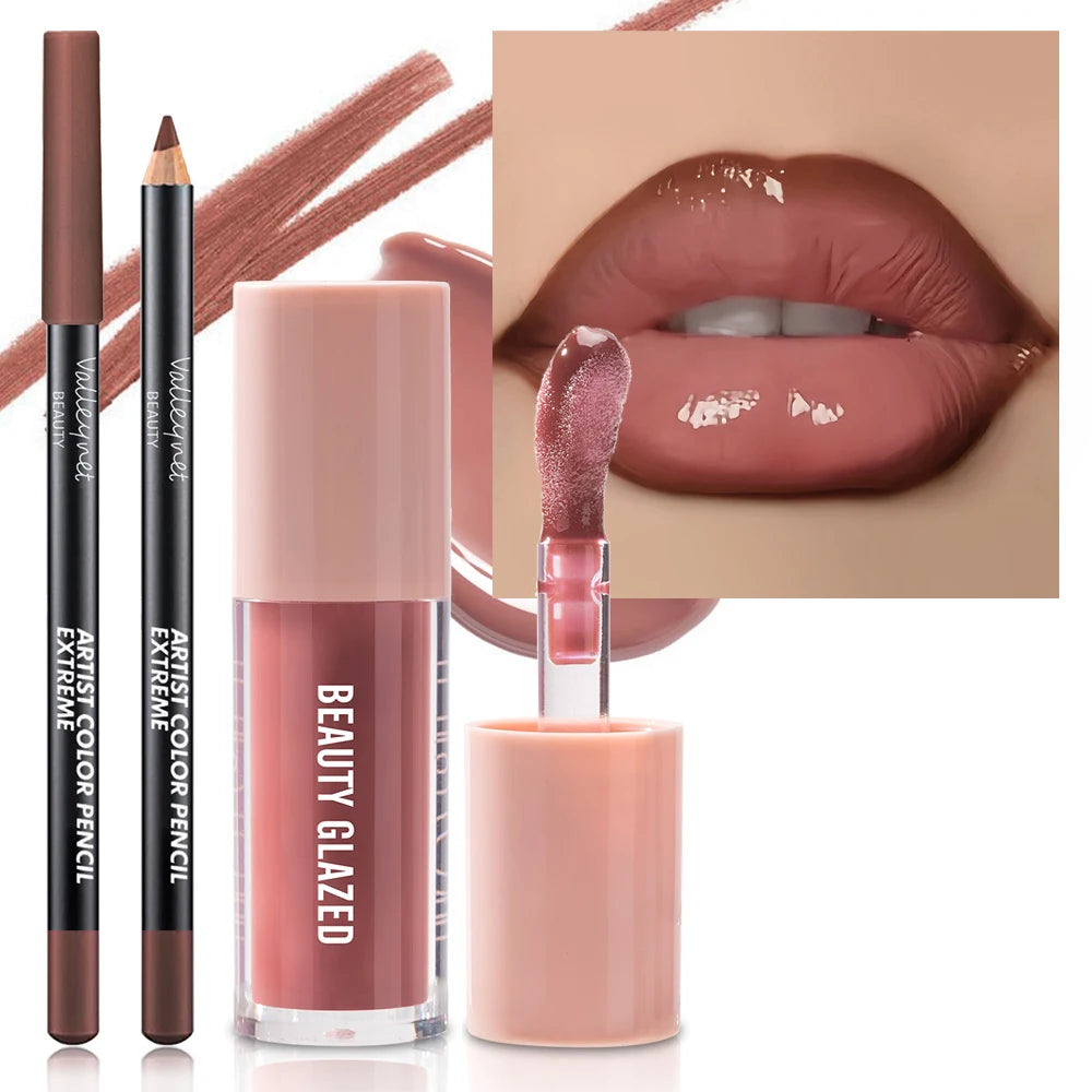 2pcs/Set Velvet Texture Lip Makeup,Matte Effect, Red, Brown Colors,