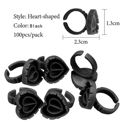 100 Pcs Disposable Eyelash Glue Ring Holder Cup Heart-shaped Plastic