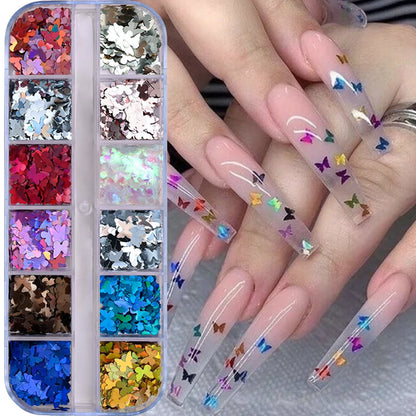 12Grids Ocean Gold Nail Art Charms Shell/Seahorse/Starfish White Half