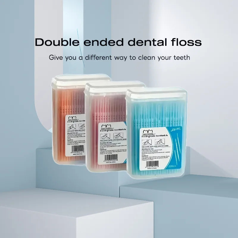 200 pcs /box Double-ended Disposable Dental Floss Toothbrush Toothpick