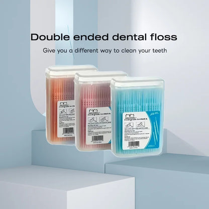 200 pcs /box Double-ended Disposable Dental Floss Toothbrush Toothpick