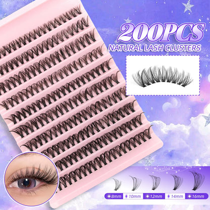 200PCS D Curl Eyelash Cluster Set with 30D40D80D and 80D Spiky Style