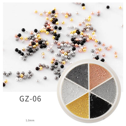 6 Grids Nail Art Tiny Steel Caviar Beads 0.8-1.5mm Mixed Size 3D