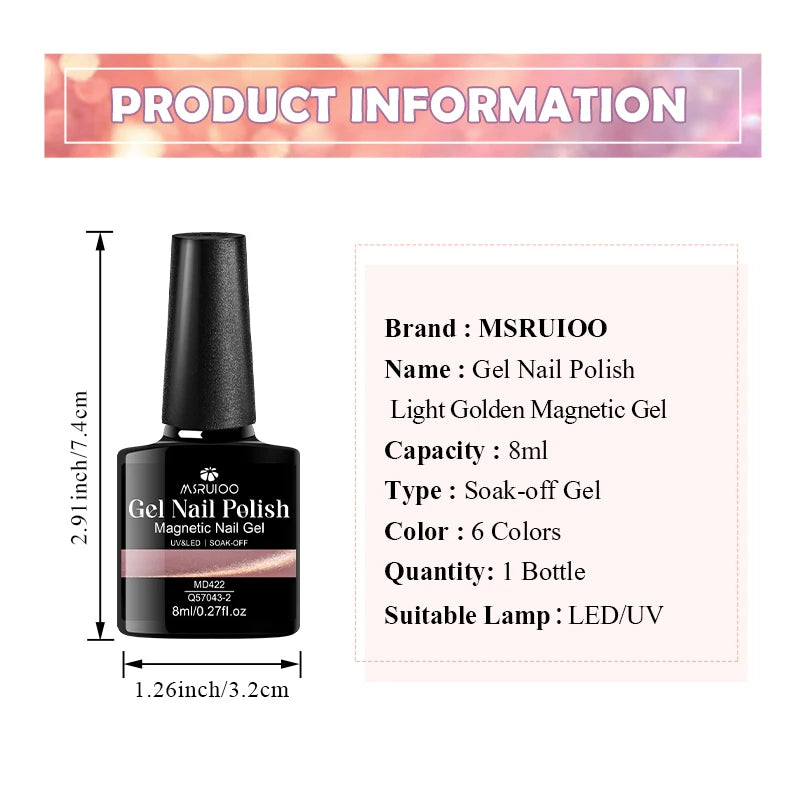 7pc Light Golden Magnetic Nail Gel Set Long Lasting for 28+ Days