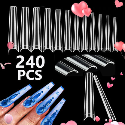 240PCS Short Almond Nail Tips Soft Gel Pre-Shaped Acrylic Nail Tips