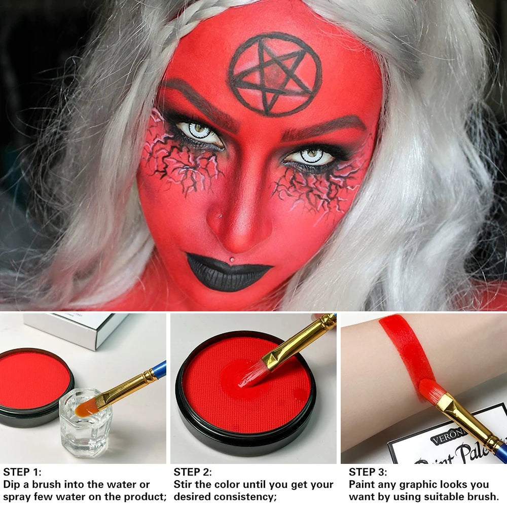 30G Water Monochromatic Face Body Painting Palette Halloween Festive
