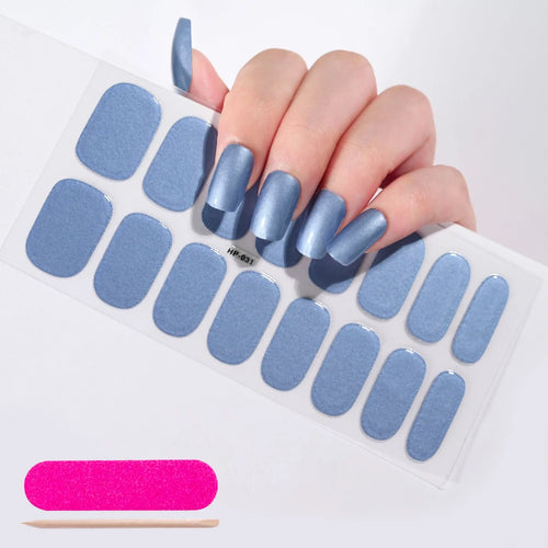 16Tips Semi-Cured Gel Nail Sticker Pure Color UV/LED Lamp Gel Nail