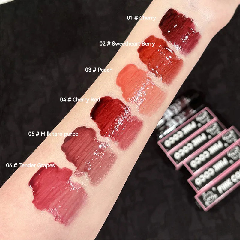 PINKCOCO Bear Doodle Mirror Lip Glaze — Long-Lasting Shiny Lip Gloss,