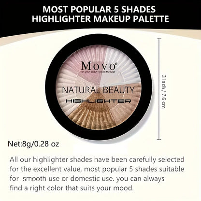 5 Colors Highlighter Powder Makeup Palette, Shimmer Glitter