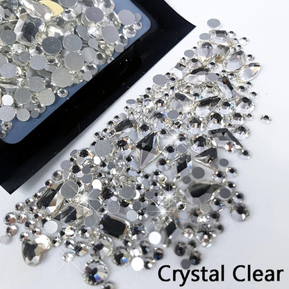 1Bag 3D AB/Clear Mixed-Shaped Round Nail Art Charms Sparkly Flatback